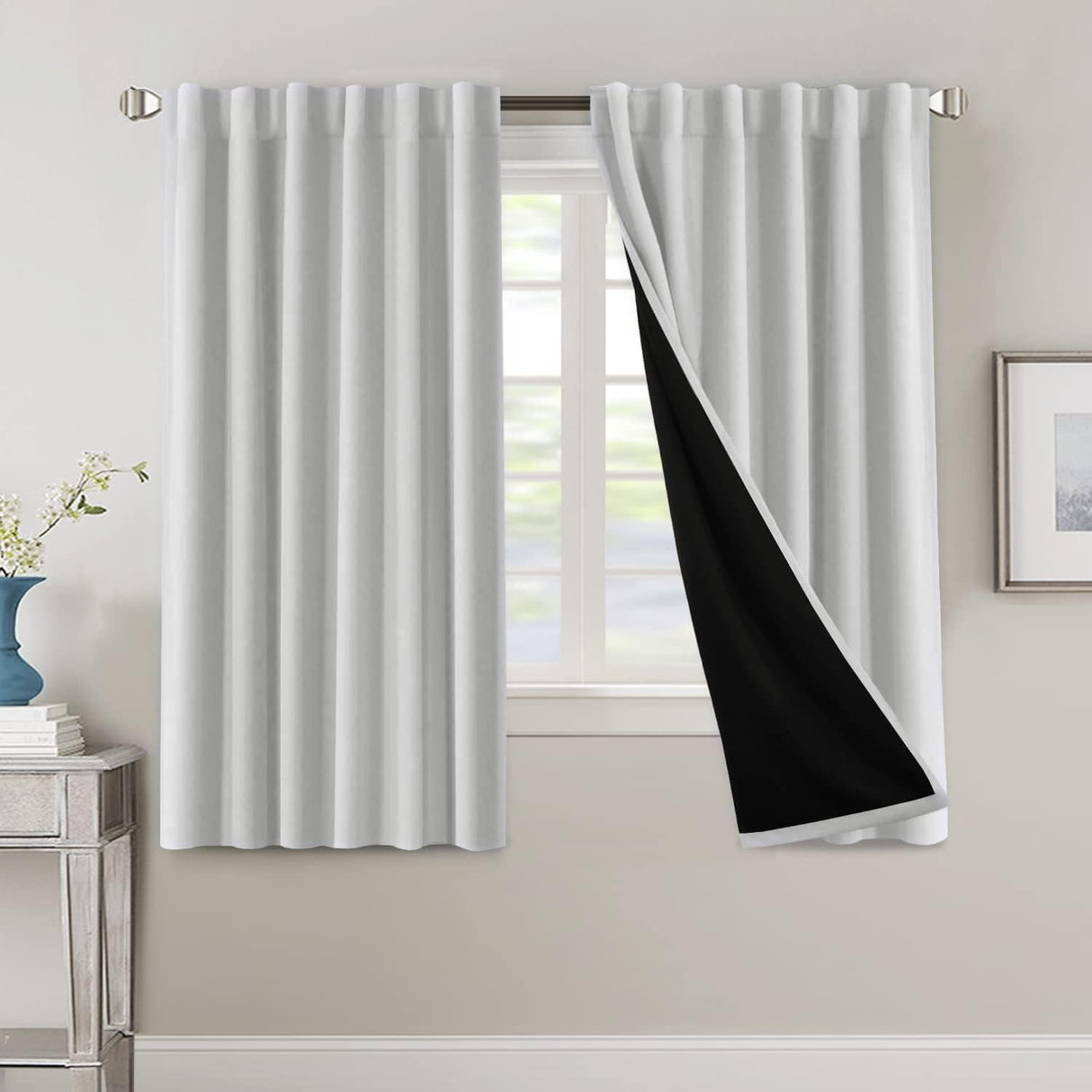 H.VERSAILTEX 100% Blackout Curtains for Bedroom with Black Liner Full Room Darkening Back Tab Rod Pocket 2 Panels