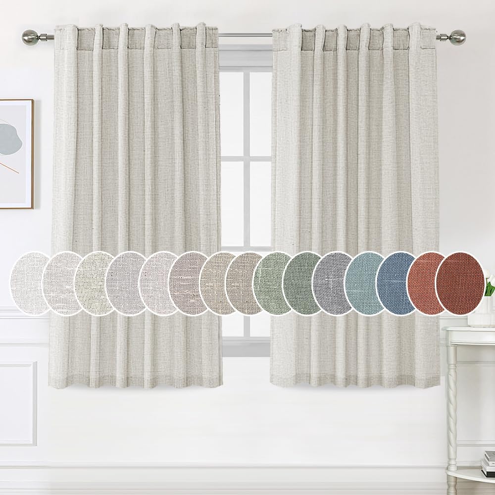 Natural Linen Tab Loop Pocket Semi Sheer Light Filtering Curtains