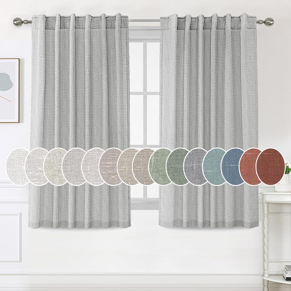 Natural Linen Tab Loop Pocket Semi Sheer Light Filtering Curtains