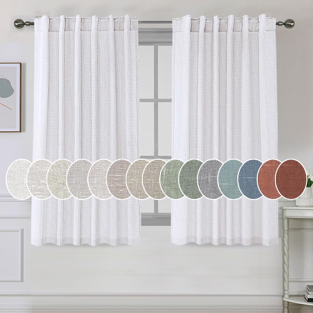 Natural Linen Tab Loop Pocket Semi Sheer Light Filtering Curtains