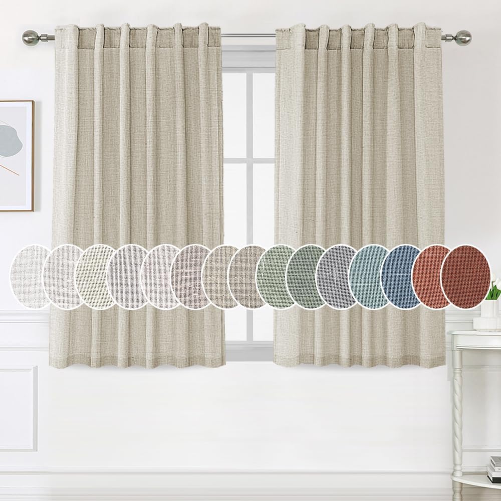 Natural Linen Tab Loop Pocket Semi Sheer Light Filtering Curtains