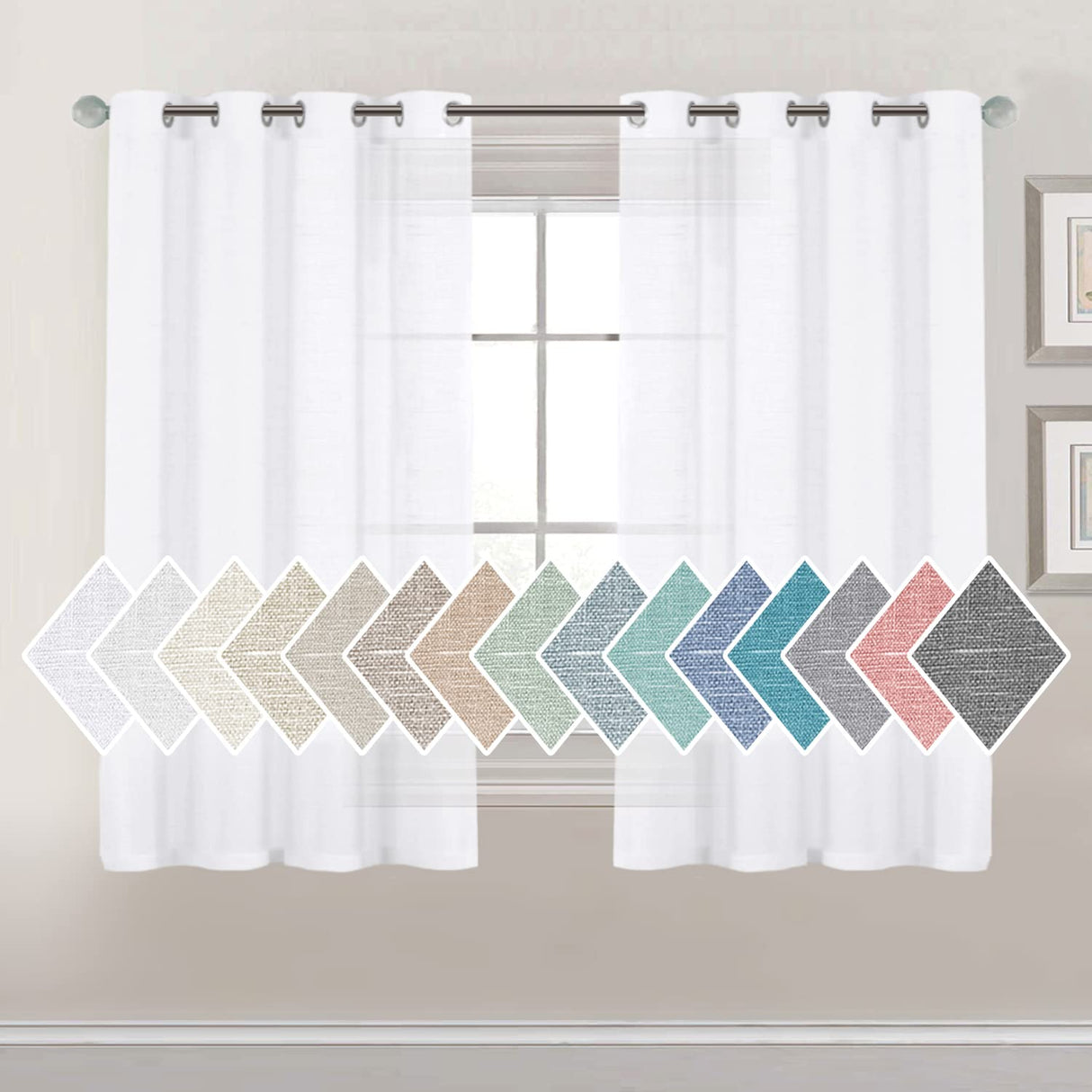 H.VERSAILTEX Linen Sheer Curtains 84 Inch Length Semi Sheer Curtains for Living Room Light Filtering Curtains, 2 Panels (52" W x 84" L, Sea Mist)