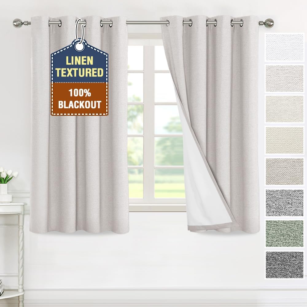 H.VERSAILTEX Linen 100% Blackout Drapes Full Coverage Heat Blocking Curtains for Bedroom