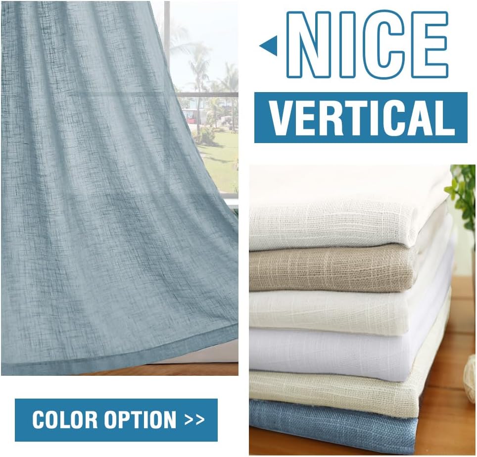 H.VERSAILTEX Linen Natural Linen Blended Curtains for Living Room Burlap Linen Textured Tab Top Curtain Energy Efficient Light Filtering Curtains (Set of 2, 52" x 84", Stone Blue)