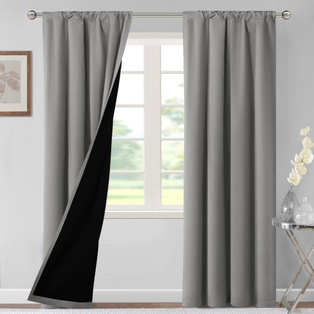 H.VERSAILTEX 100% Blackout Short Curtains for Bedroom Kitchen Privacy Energy Saving Curtain Tiers Set of 2