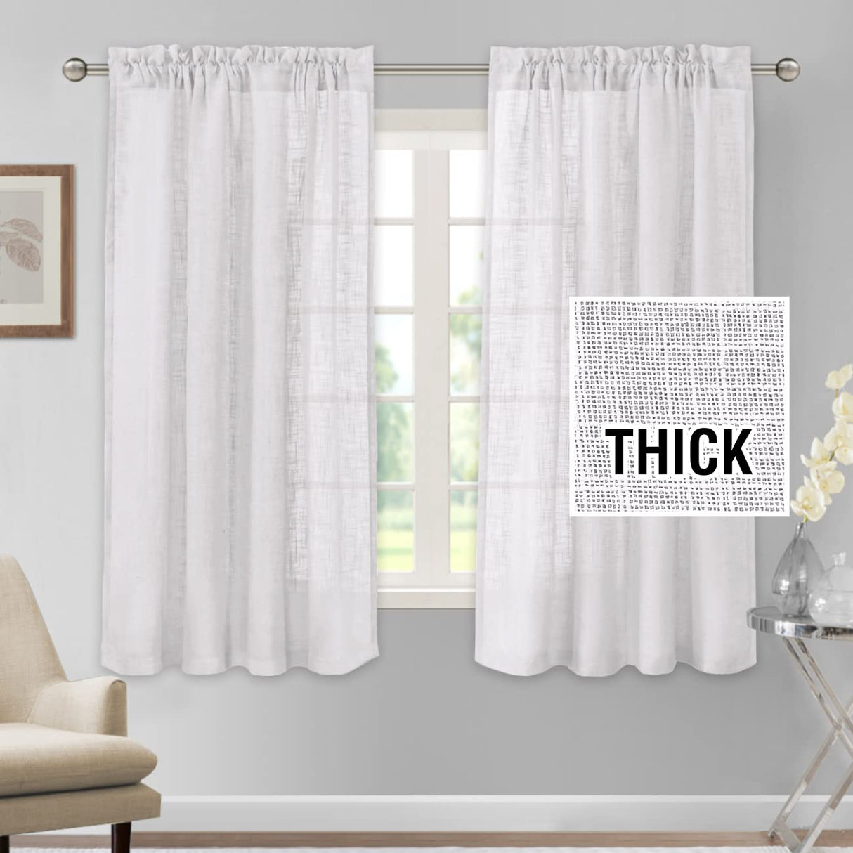 H.VERSAILTEX Linen Blended Curtains 84 Inches Long for Living Room and Bedroom - Light Filtering Rod Pocket, Burlap Textured, 2 Panel Sets, Stone Blue