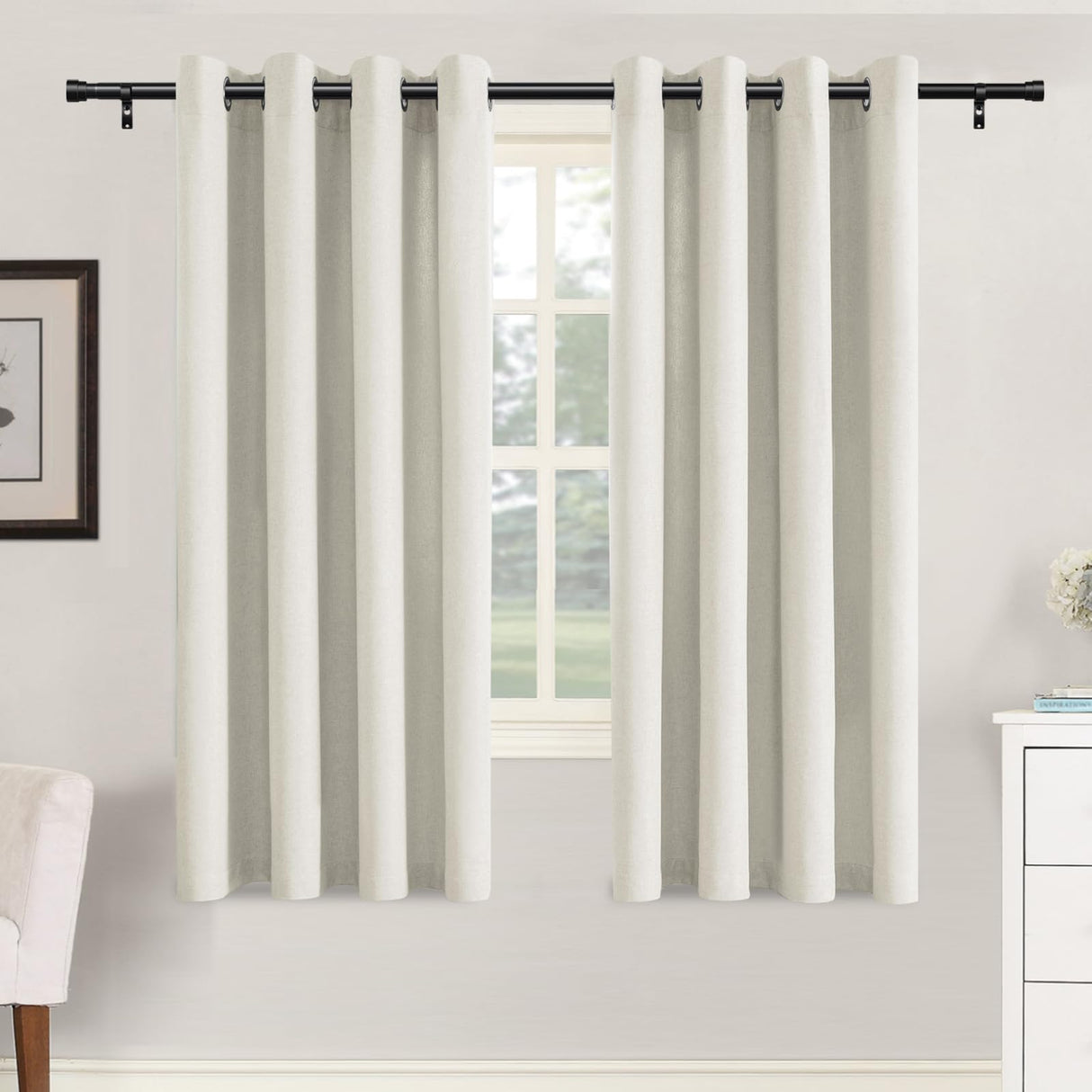 H.VERSAILTEX Grommet Natural Linen Textured Kitchen Curtains 45 inch Length, Thick Faux Linen Room Darkening Window Treatment Set for Farmhouse/Bedroom 52W x 45L,2 Panels,Heather Aqua