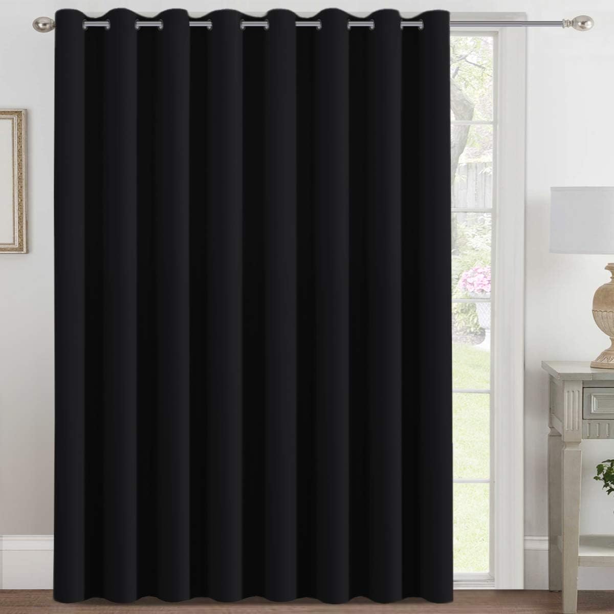 Blackout Thermal Insulated Extra Long Grommet Top Solid Color Curtains, One Panel