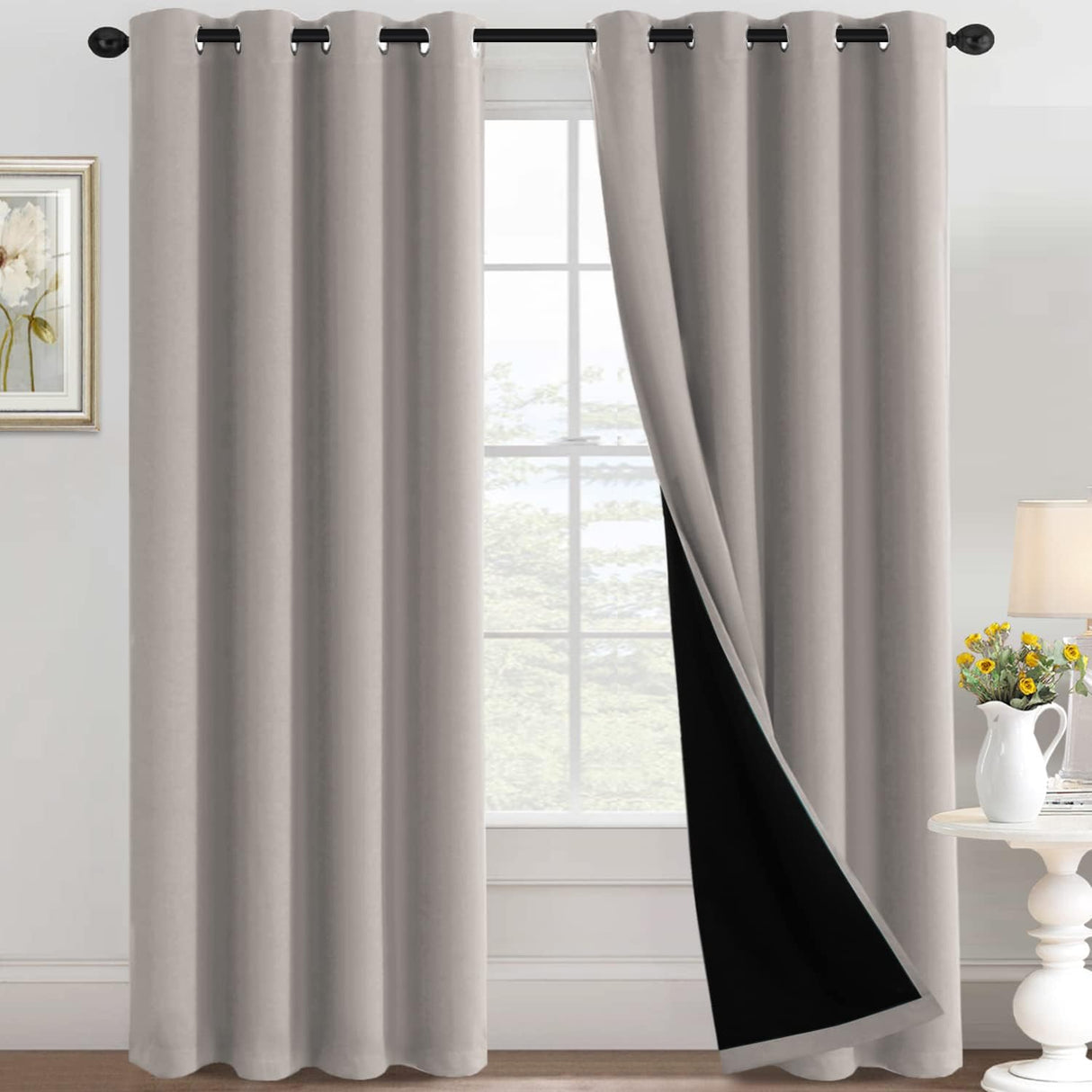 100% Blackout Black Liners Grommet Solid Color Curtains
