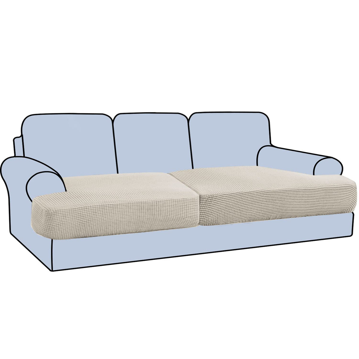 H.VERSAILTEX Stretch 2 Piece T Cushion Sofa Slipcovers Individually Sofa Cushion Covers for 2 Cushion Couch Sofa Seat Cushion Covers with Elastic Bands Featuring Thicker Jacquard Fabric, Dusty Blue