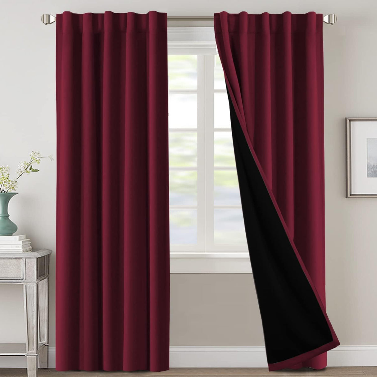 H.VERSAILTEX 100% Blackout Curtains for Bedroom with Black Liner Full Room Darkening Back Tab Rod Pocket 2 Panels