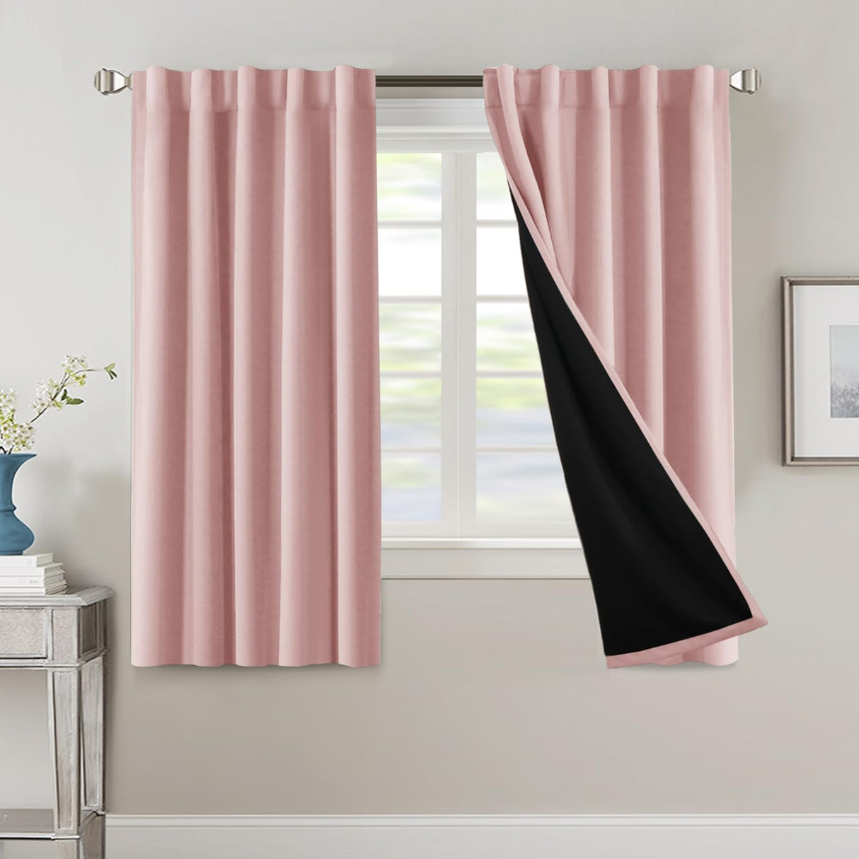 H.VERSAILTEX 100% Blackout Curtains for Bedroom with Black Liner Full Room Darkening Back Tab Rod Pocket 2 Panels
