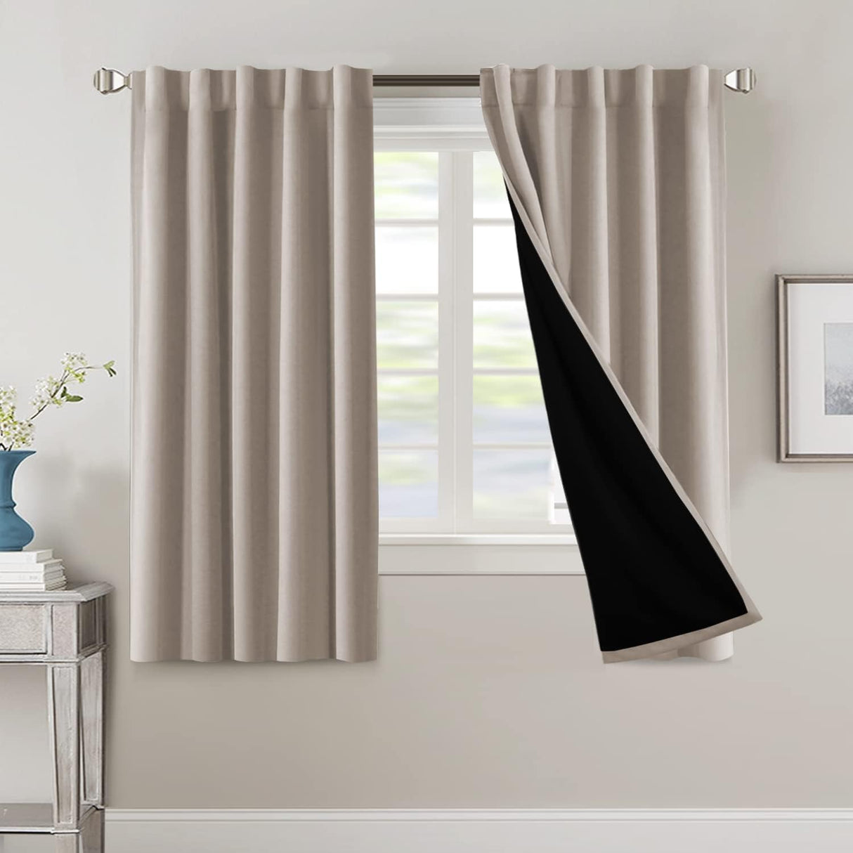 H.VERSAILTEX 100% Blackout Curtains for Bedroom with Black Liner Full Room Darkening Back Tab Rod Pocket 2 Panels