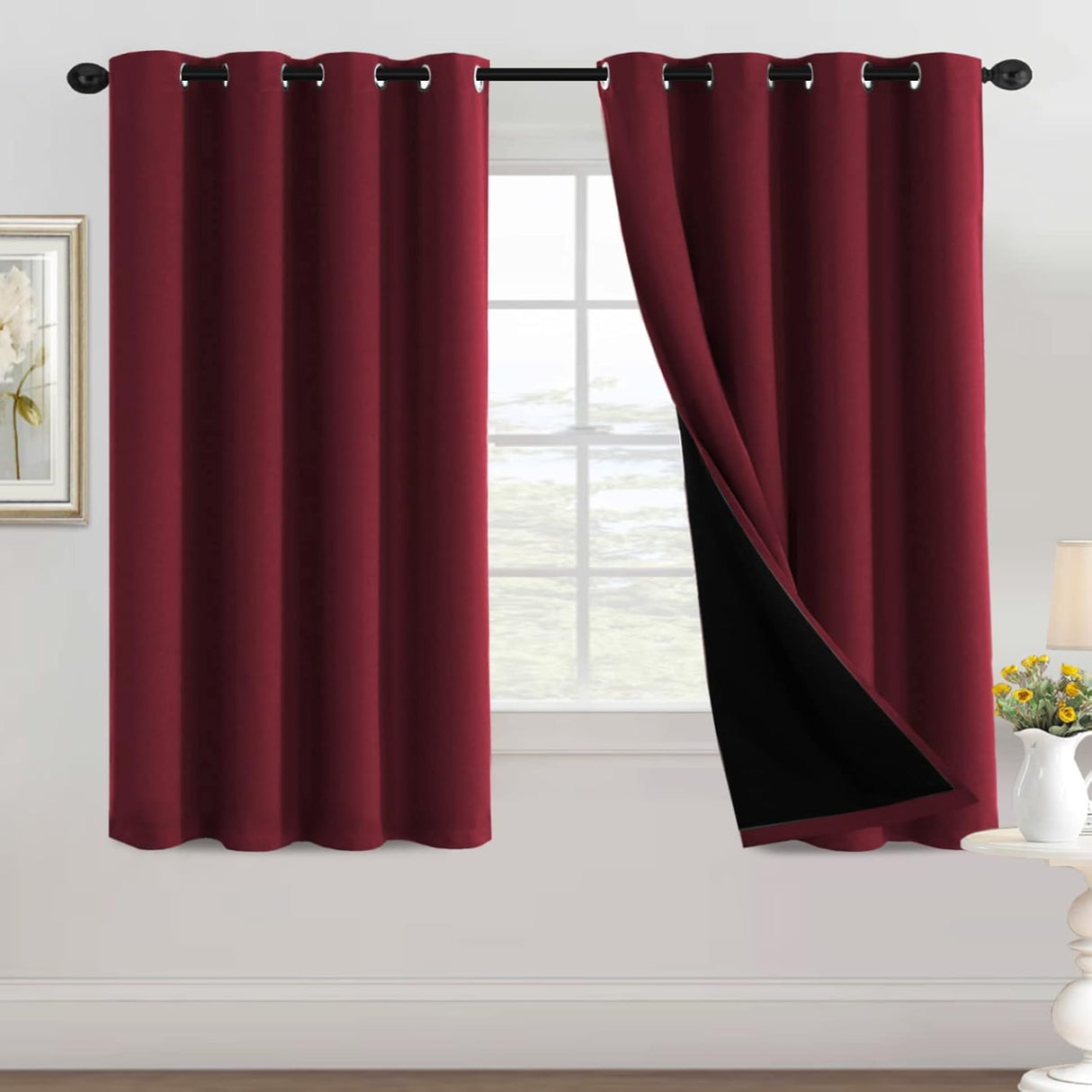 100% Blackout Black Liners Grommet Solid Color Curtains