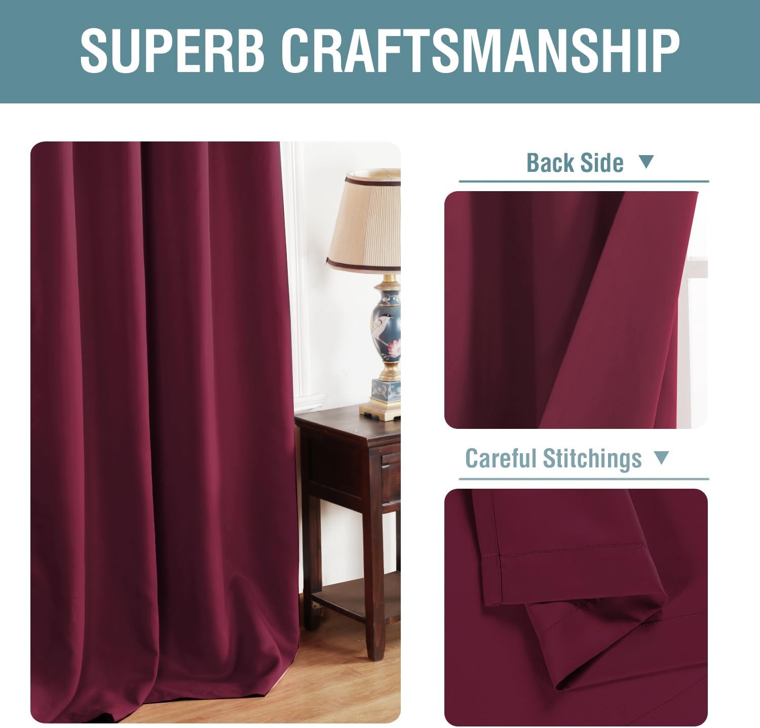 100% Blackout Thermal Insulated Grommet Solid Color Curtains