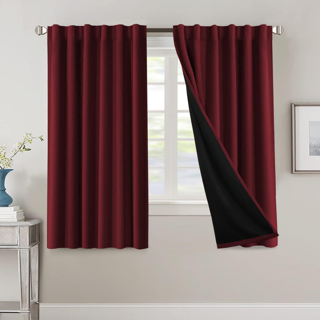 H.VERSAILTEX 100% Blackout Curtains for Bedroom with Black Liner Full Room Darkening Back Tab Rod Pocket 2 Panels