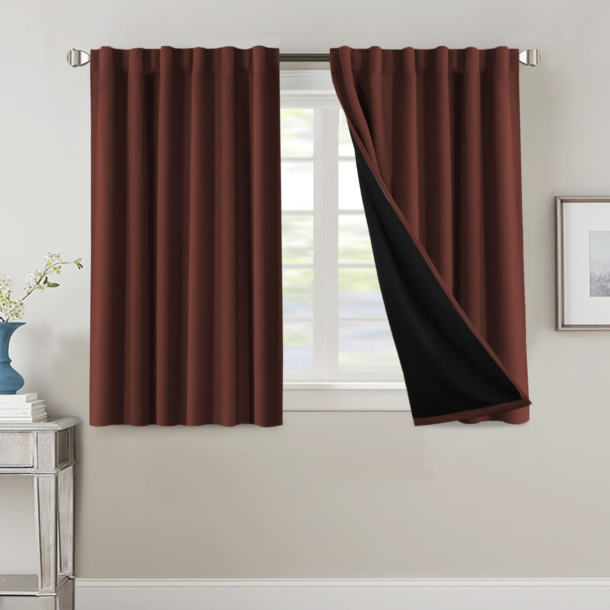 H.VERSAILTEX 100% Blackout Curtains for Bedroom with Black Liner Full Room Darkening Back Tab Rod Pocket 2 Panels