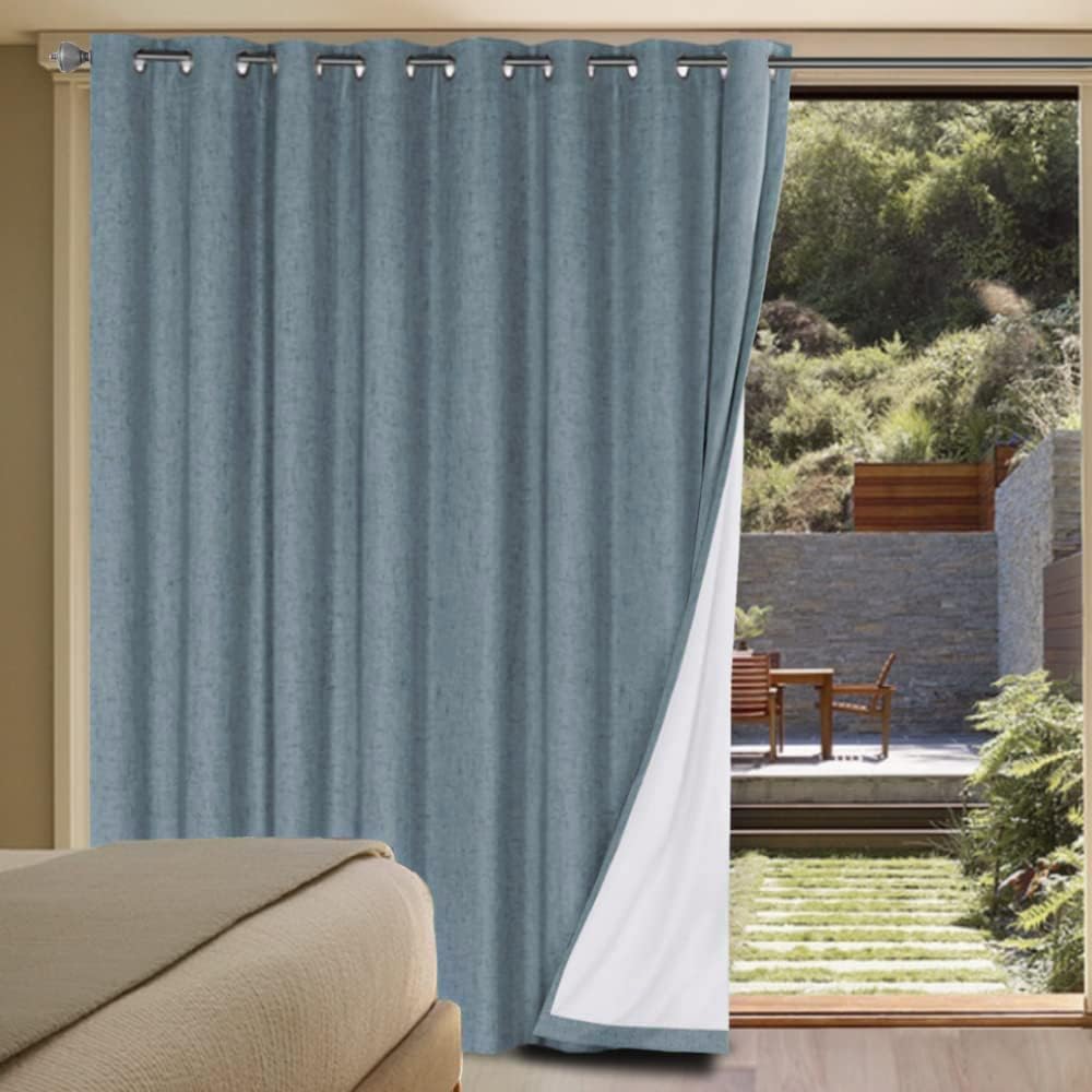 Durable Thick Textured Linen Look 100% Blackout Patio Door Grommet Curtain One Panel
