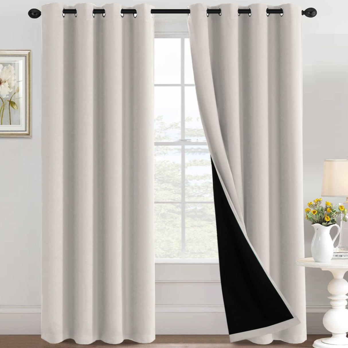 100% Blackout Black Liners Grommet Solid Color Curtains