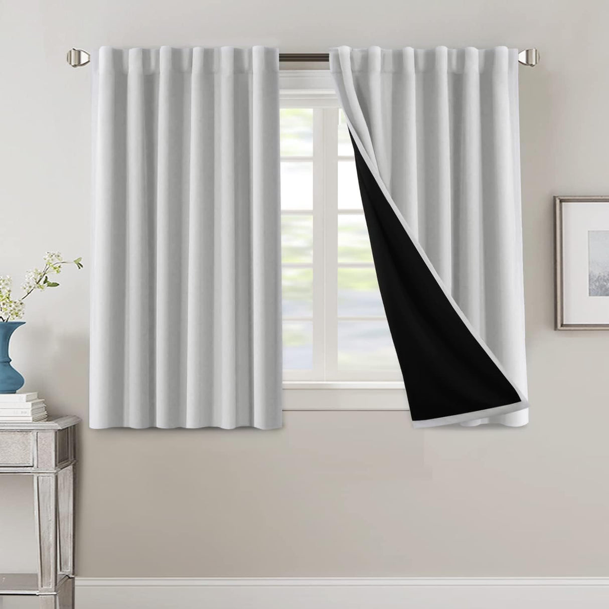 H.VERSAILTEX 100% Blackout Curtains for Bedroom with Black Liner Full Room Darkening Back Tab Rod Pocket 2 Panels