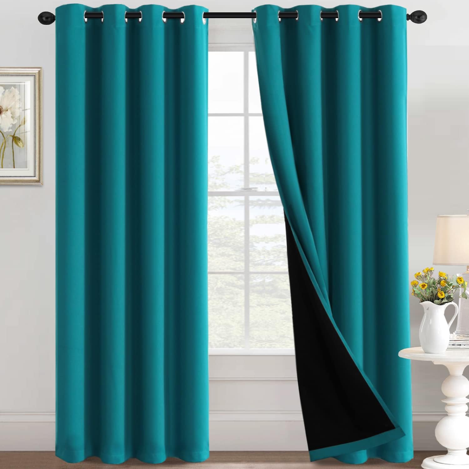 100% Blackout Black Liners Grommet Solid Color Curtains