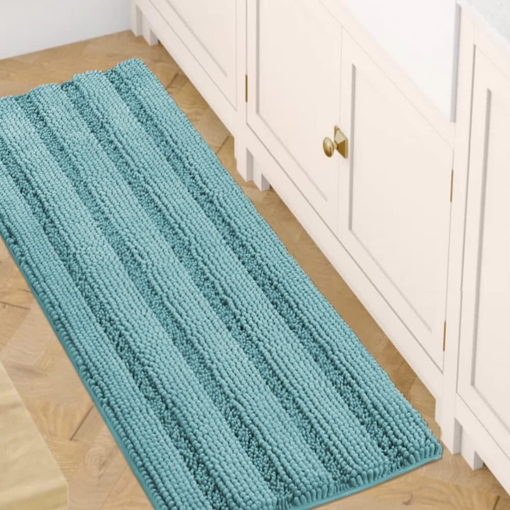 1pc Bath Rugs for Bathroom Non Slip Bath Mats Extra Thick Chenille Striped Rug