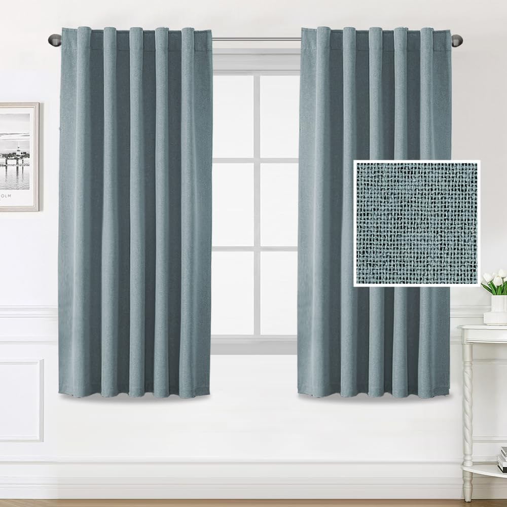H.VERSAILTEX 100% Blackout Linen Look Curtains for Bedroom Double Face Linen Back Tab Loop Pocket Textured Burlap 2 Panels