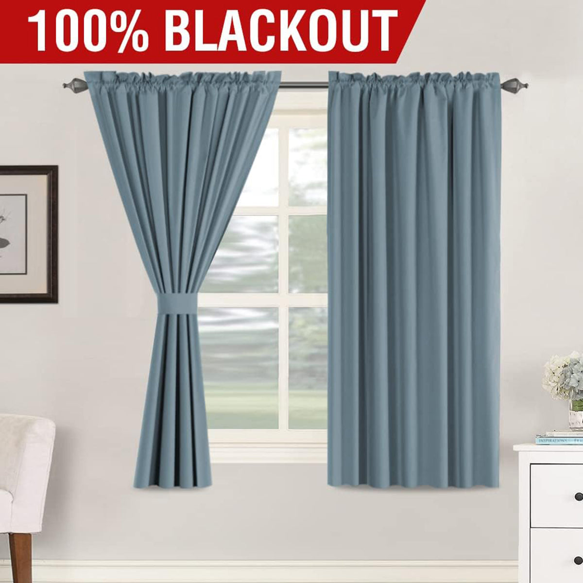 Full Light Blocking Thermal Insulated Curtain Draperies with Soft White Coating