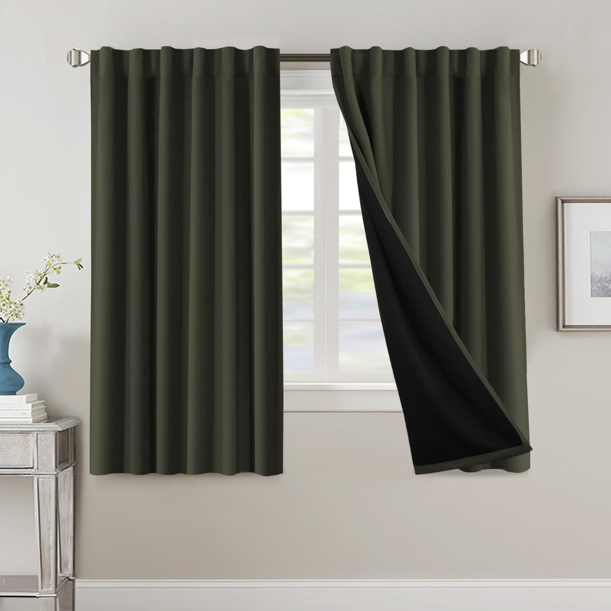 H.VERSAILTEX 100% Blackout Curtains for Bedroom with Black Liner Full Room Darkening Back Tab Rod Pocket 2 Panels