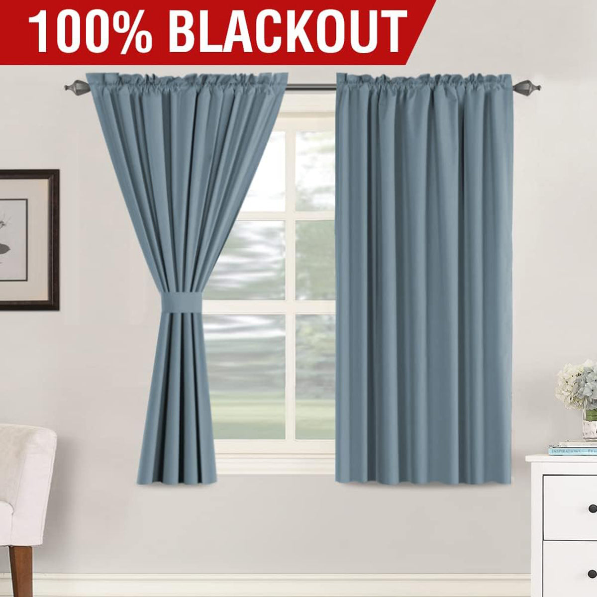 Full Light Blocking Thermal Insulated Curtain Draperies with Soft White Coating
