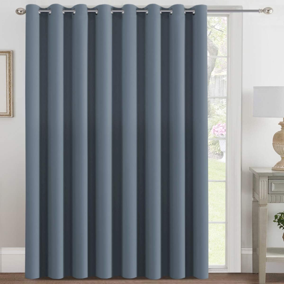 Blackout Thermal Insulated Extra Long Grommet Top Solid Color Curtains, One Panel