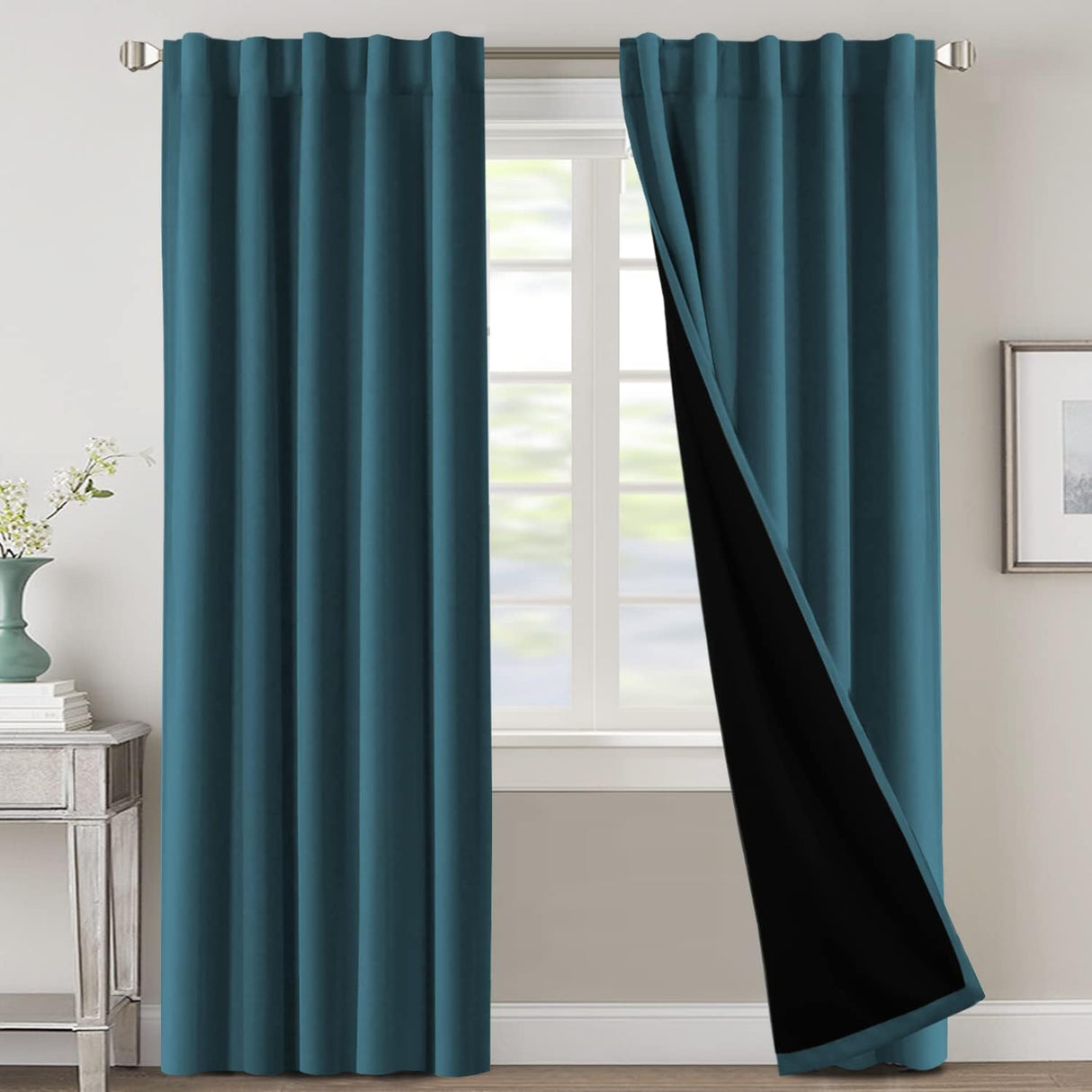 H.VERSAILTEX 100% Blackout Curtains for Bedroom with Black Liner Full Room Darkening Back Tab Rod Pocket 2 Panels