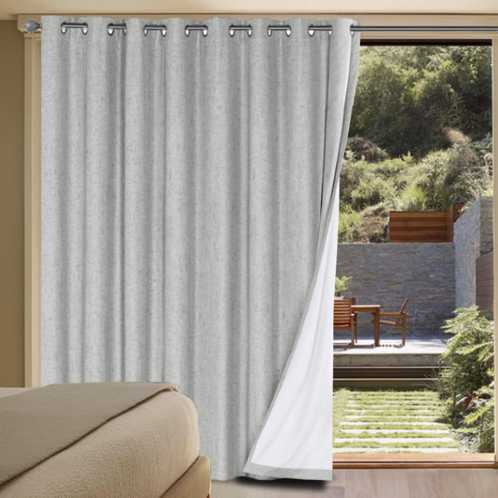 Durable Thick Textured Linen Look 100% Blackout Patio Door Grommet Curtain One Panel