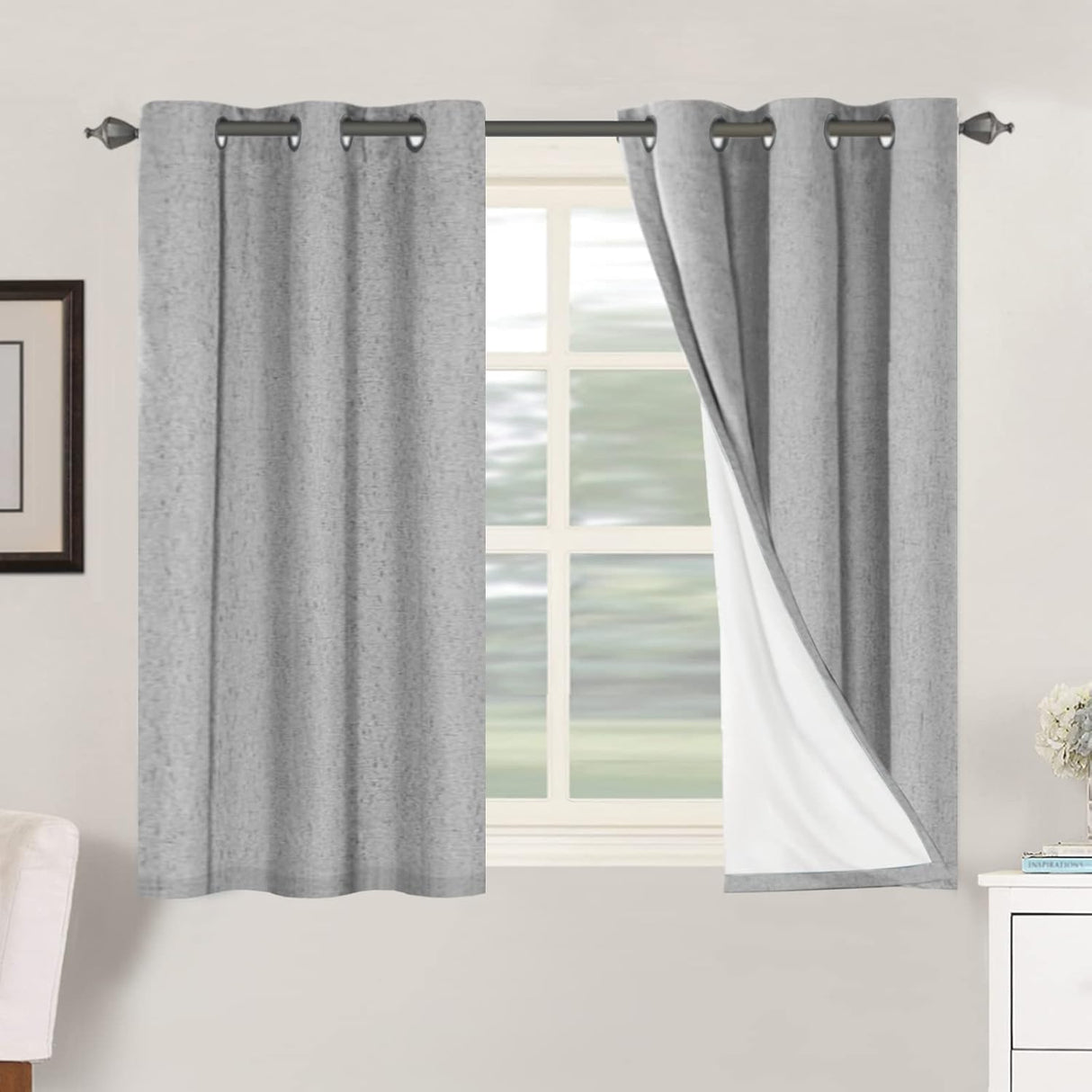 Linen Blackout Thermal Insulated  White Liner Grommet Top Curtains