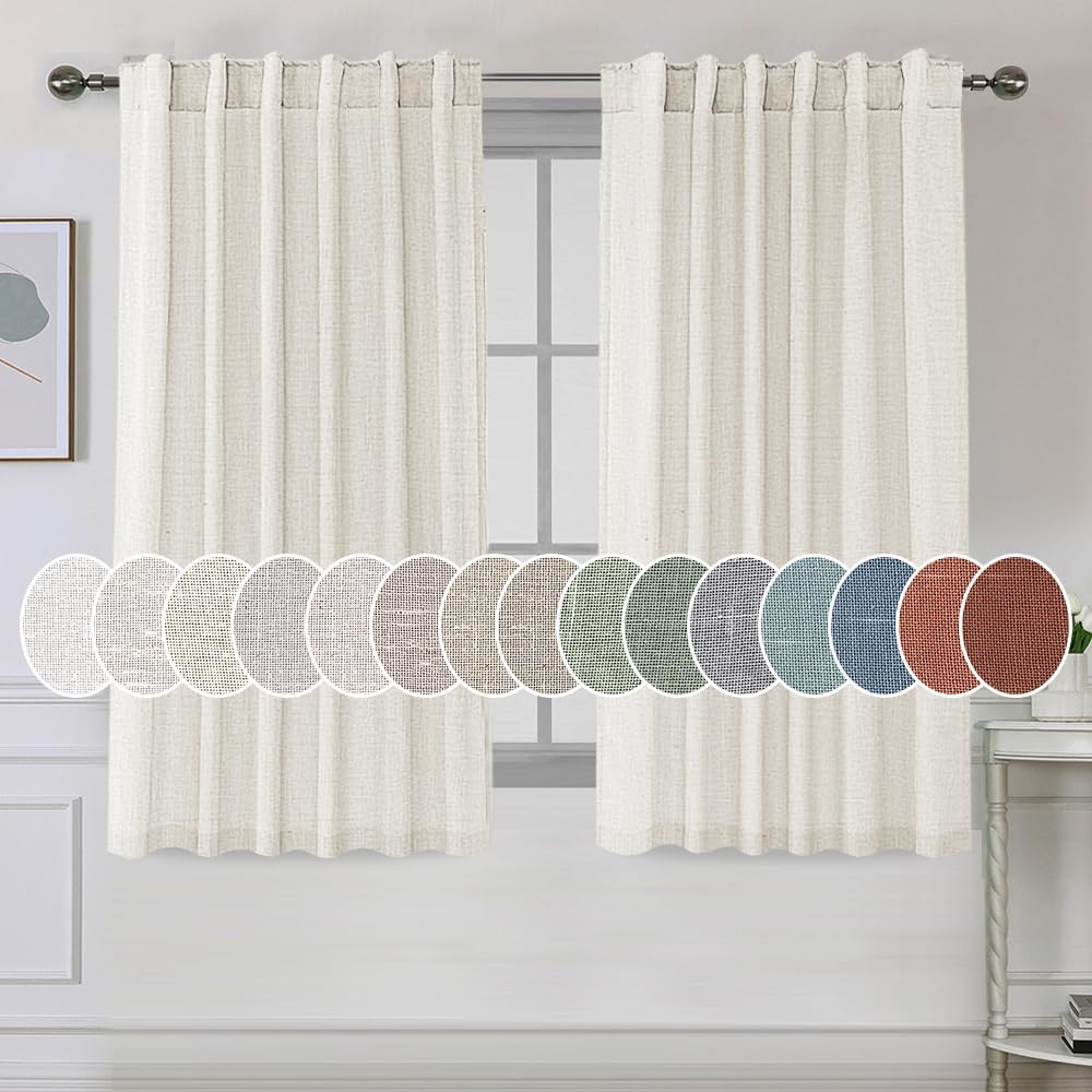 Natural Linen Tab Loop Pocket Semi Sheer Light Filtering Curtains