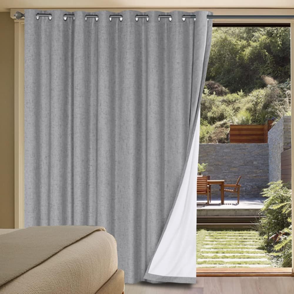 Durable Thick Textured Linen Look 100% Blackout Patio Door Grommet Curtain One Panel