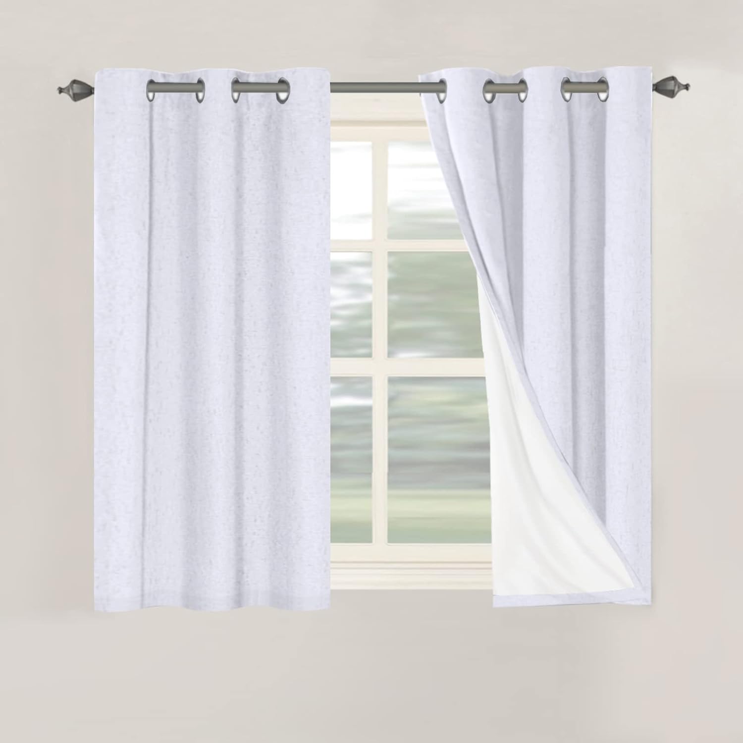 Linen Blackout Thermal Insulated  White Liner Grommet Top Curtains