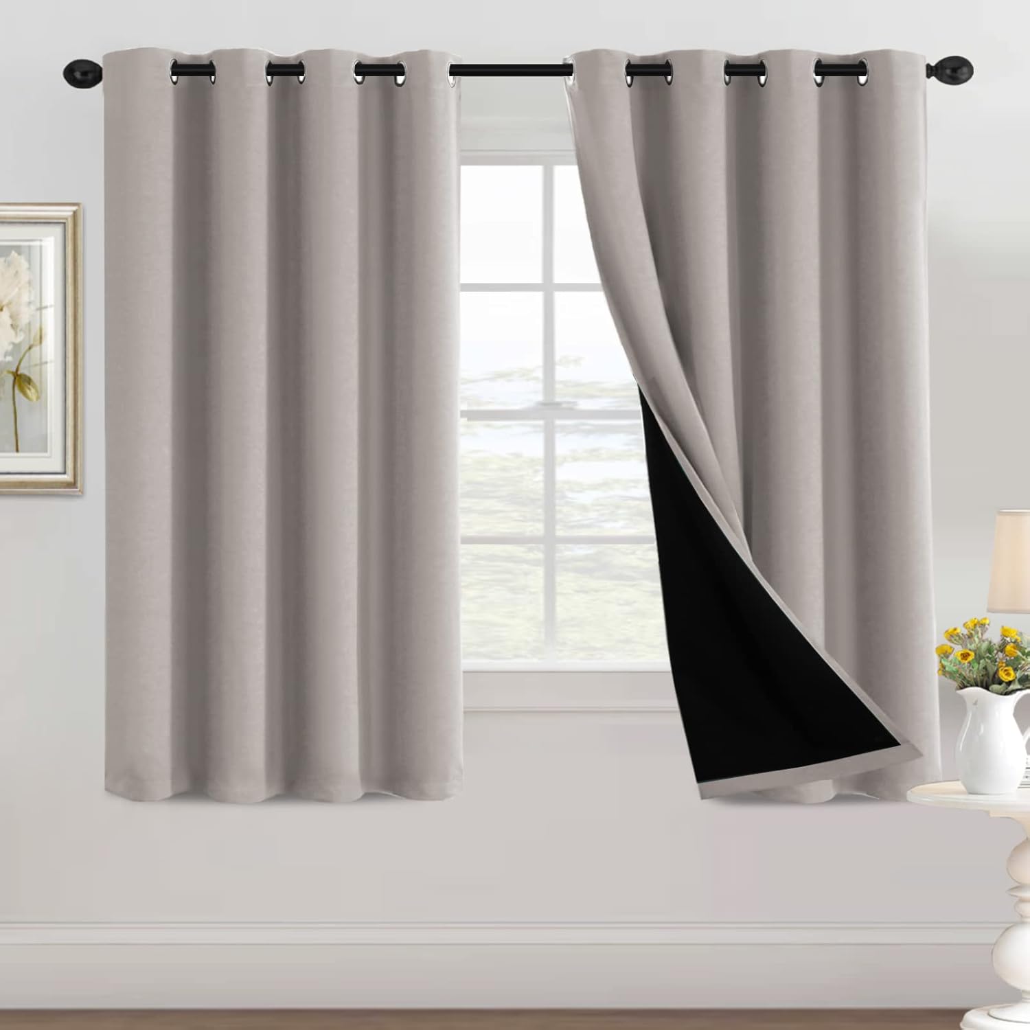 100% Blackout Black Liners Grommet Solid Color Curtains