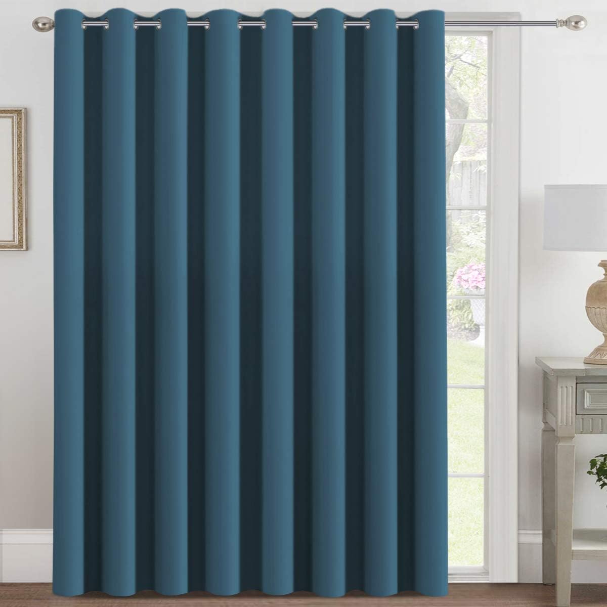 Blackout Thermal Insulated Extra Long Grommet Top Solid Color Curtains, One Panel