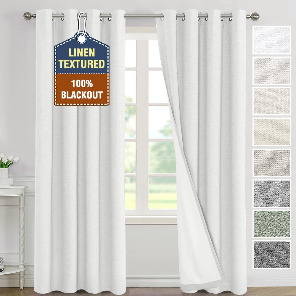 H.VERSAILTEX Linen 100% Blackout Drapes Full Coverage Heat Blocking Curtains for Bedroom