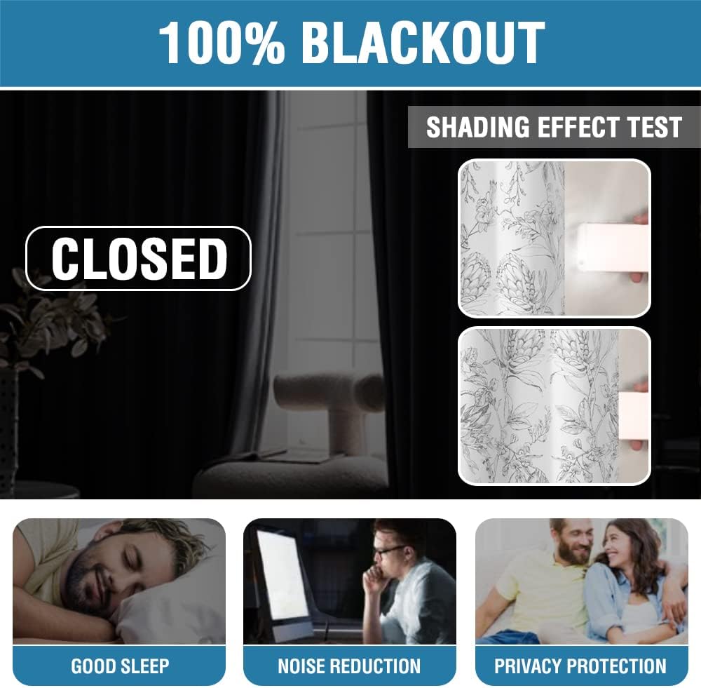 H.VERSAILTEX 100% Blackout Curtains for Living Room Camellia Floral Thermal Insulated Grommet Window Drapes 2 Panels