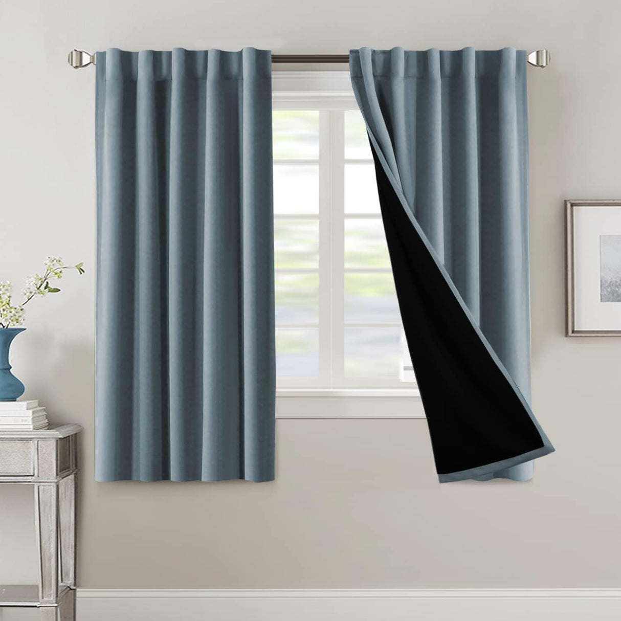 H.VERSAILTEX 100% Blackout Curtains for Bedroom with Black Liner Full Room Darkening Back Tab Rod Pocket 2 Panels