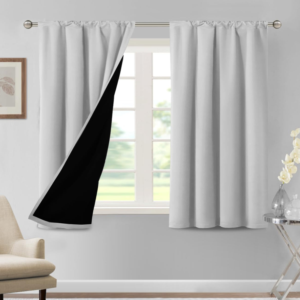 H.VERSAILTEX 100% Blackout Short Curtains for Bedroom Kitchen Privacy Energy Saving Curtain Tiers Set of 2