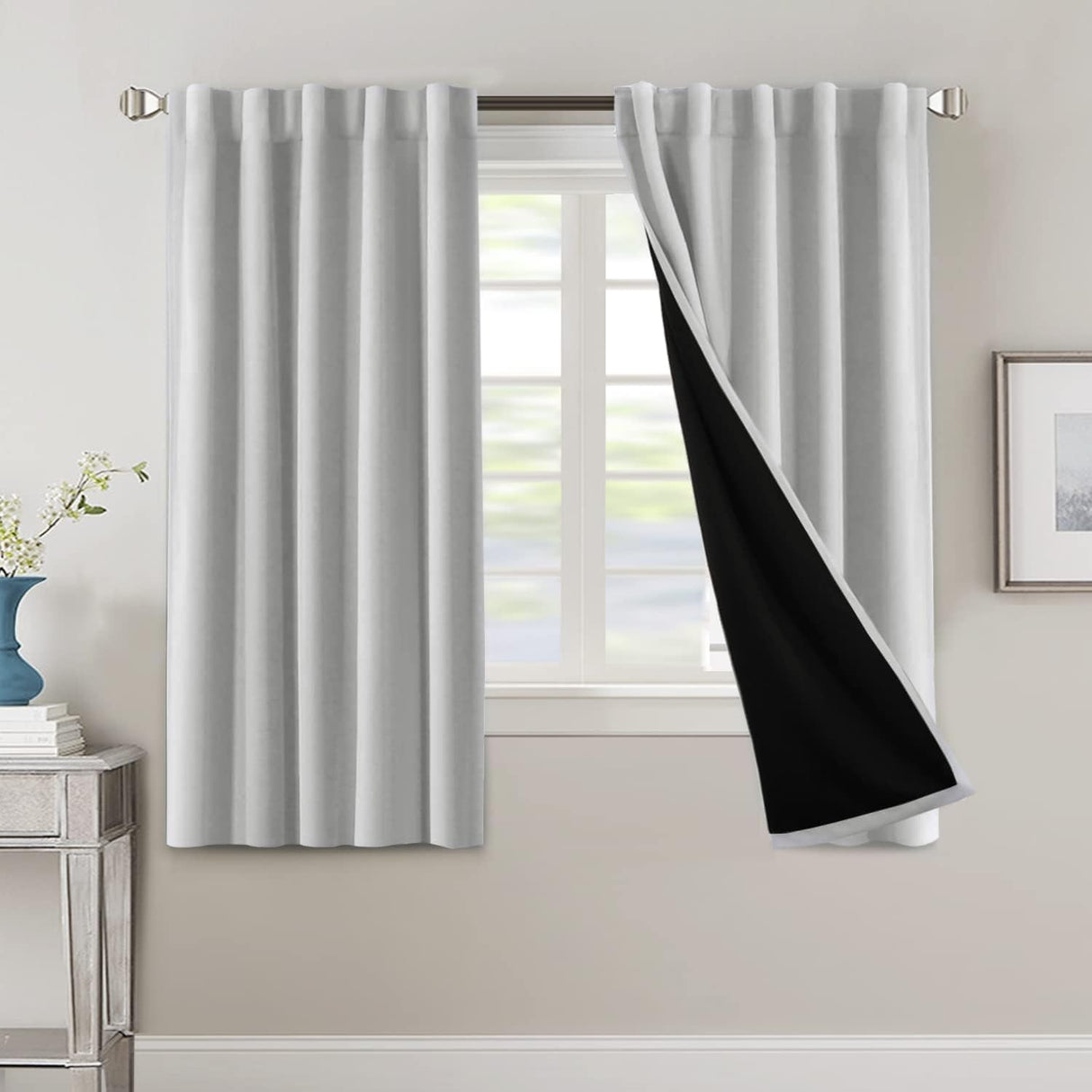 H.VERSAILTEX 100% Blackout Curtains for Bedroom with Black Liner Full Room Darkening Back Tab Rod Pocket 2 Panels