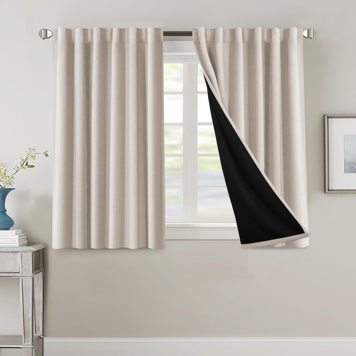 H.VERSAILTEX 100% Blackout Curtains for Bedroom with Black Liner Full Room Darkening Back Tab Rod Pocket 2 Panels