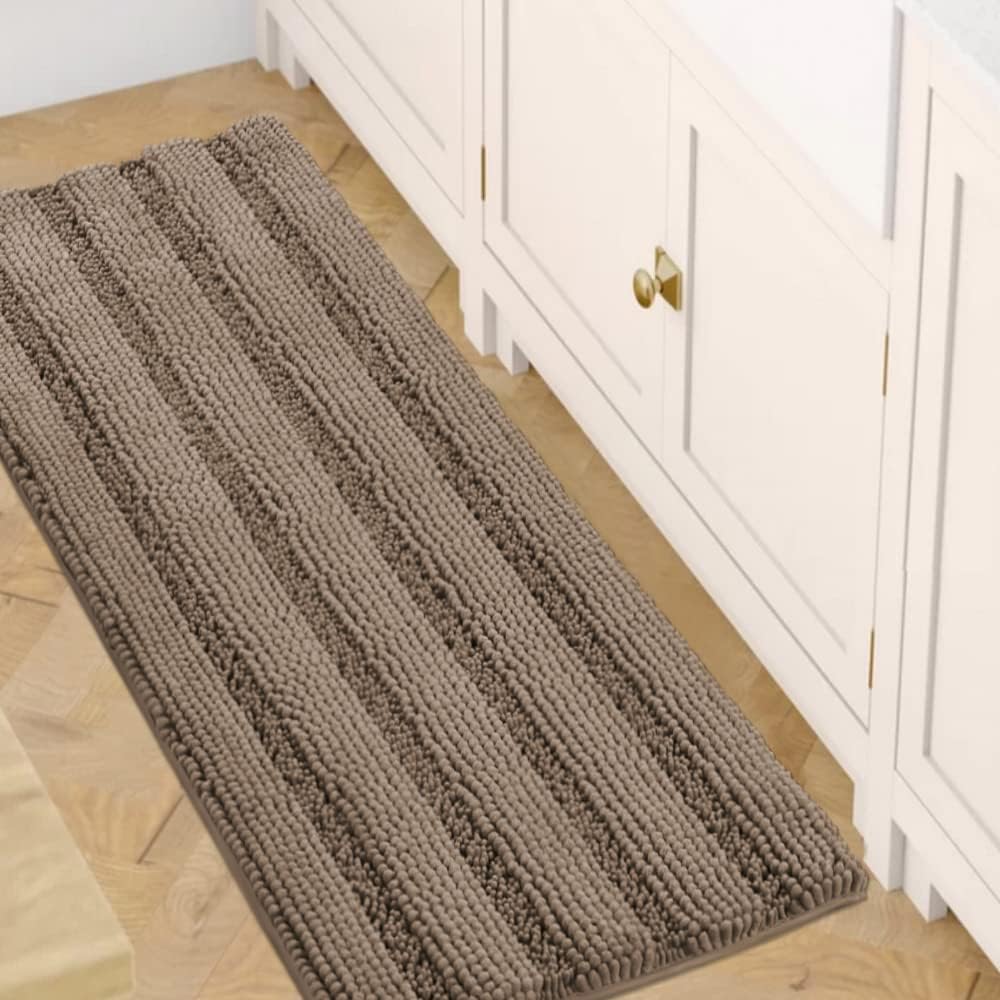 1pc Bath Rugs for Bathroom Non Slip Bath Mats Extra Thick Chenille Striped Rug