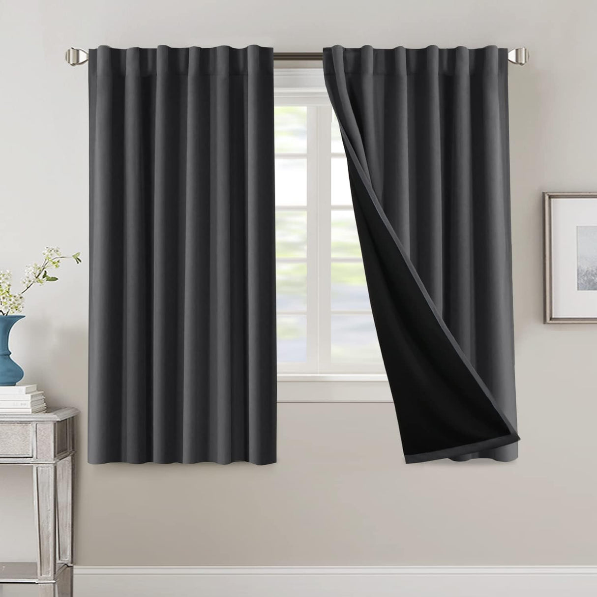 H.VERSAILTEX 100% Blackout Curtains for Bedroom with Black Liner Full Room Darkening Back Tab Rod Pocket 2 Panels