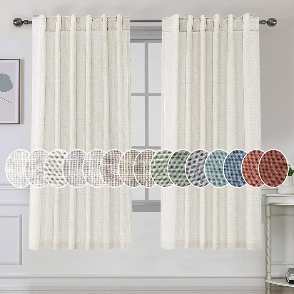 Natural Linen Tab Loop Pocket Semi Sheer Light Filtering Curtains