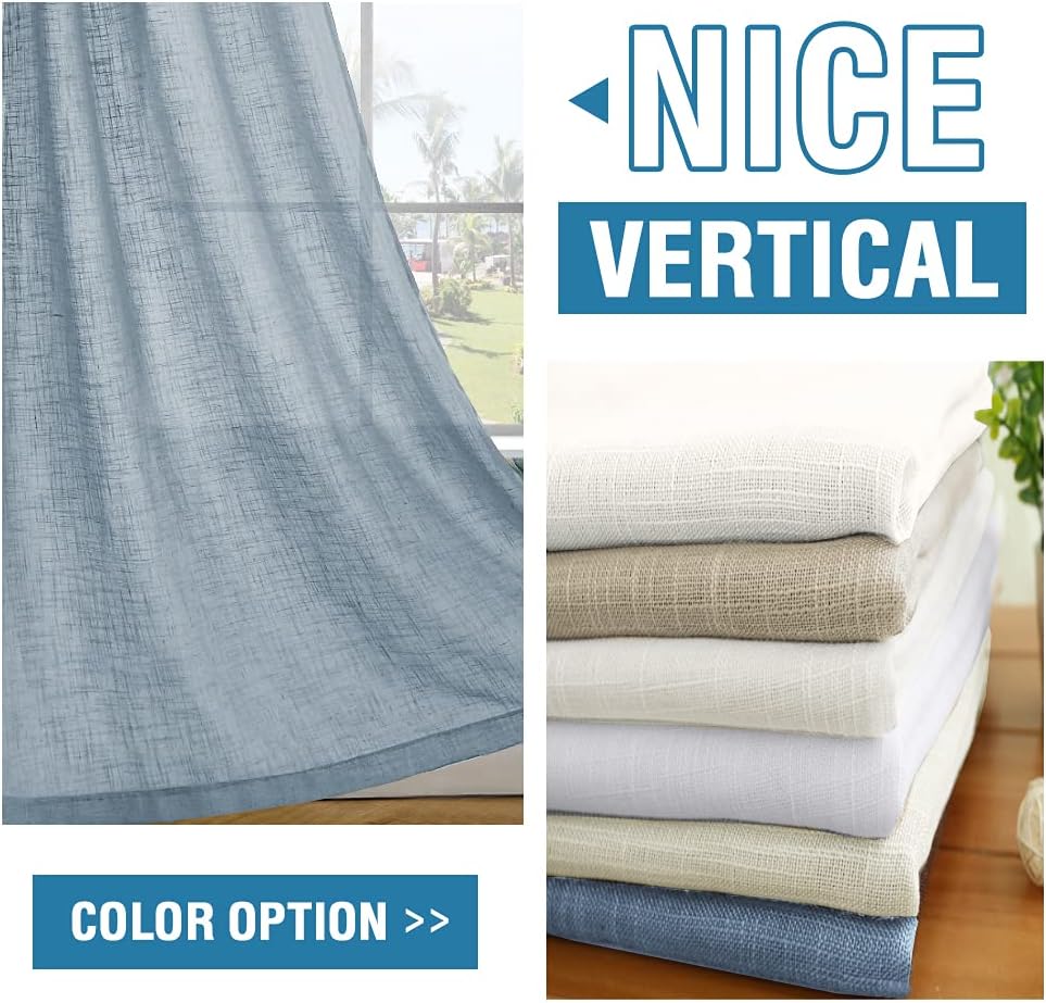 H.VERSAILTEX Linen Blended Curtains 84 Inches Long for Living Room and Bedroom - Light Filtering Rod Pocket, Burlap Textured, 2 Panel Sets, Stone Blue