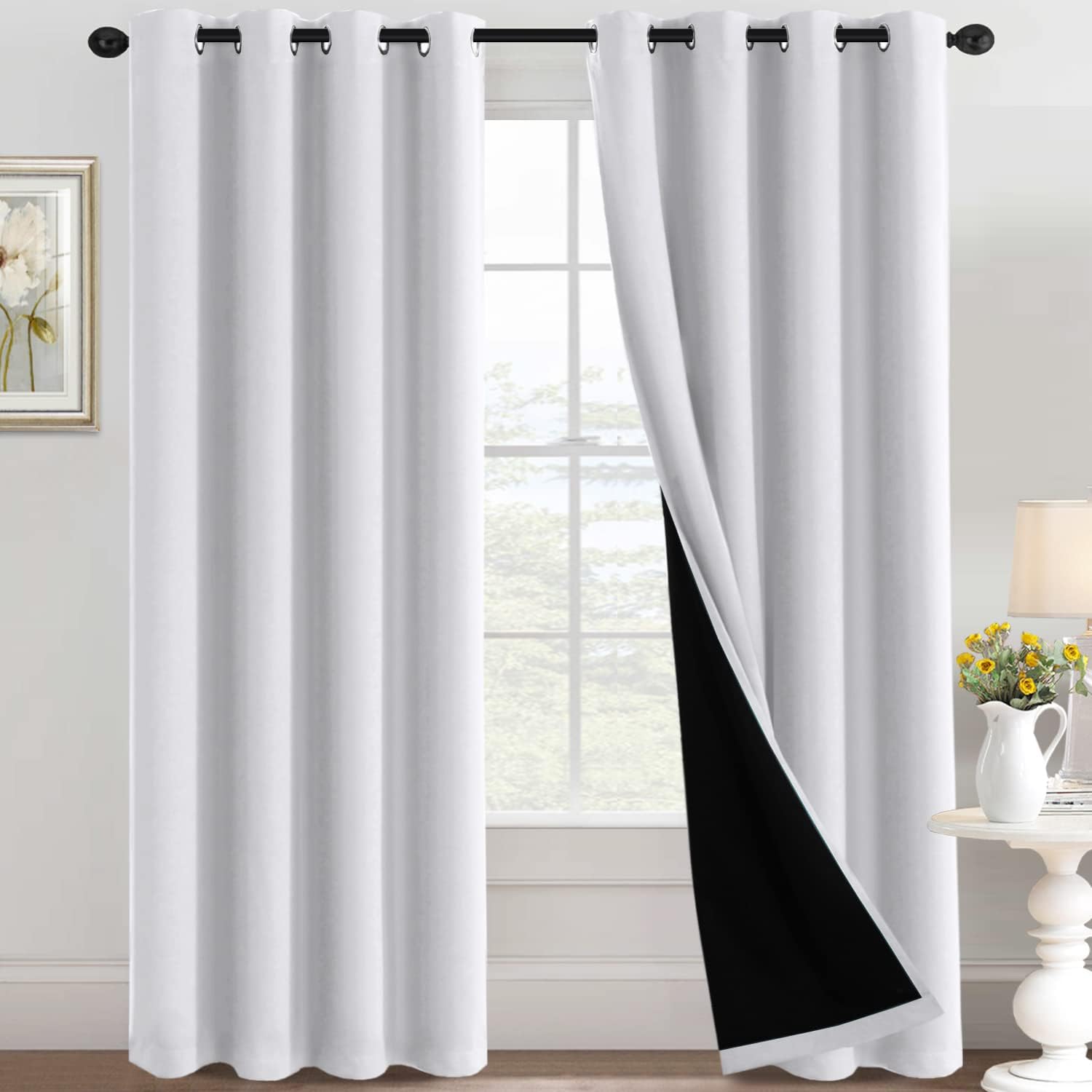 100% Blackout Black Liners Grommet Solid Color Curtains